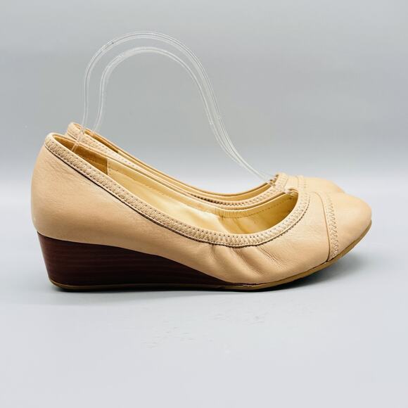 Cole Haan Shoes Womens 7 Beige Wedge Leather Heels Grand OS Slip On Comfort - Picture 1 of 11